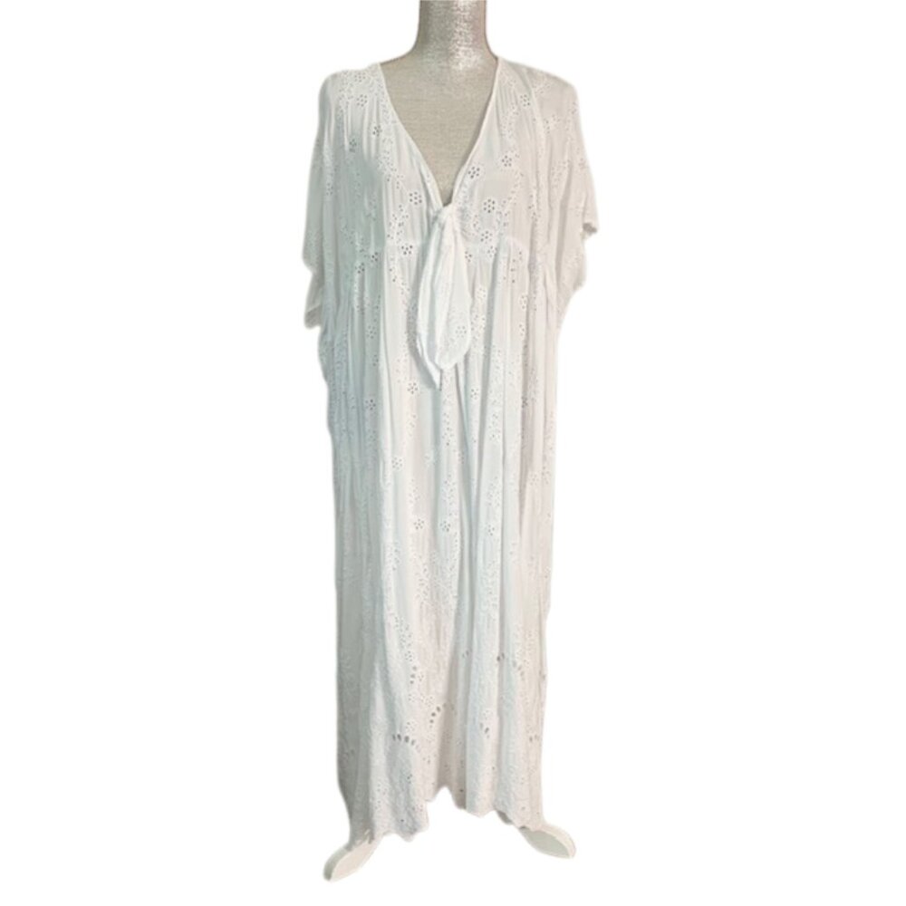 YOUNG FABULOUS AND BROKE White Eyelet Maxi Beach Cover Up Dress SMALL - Picture 6 of 15
